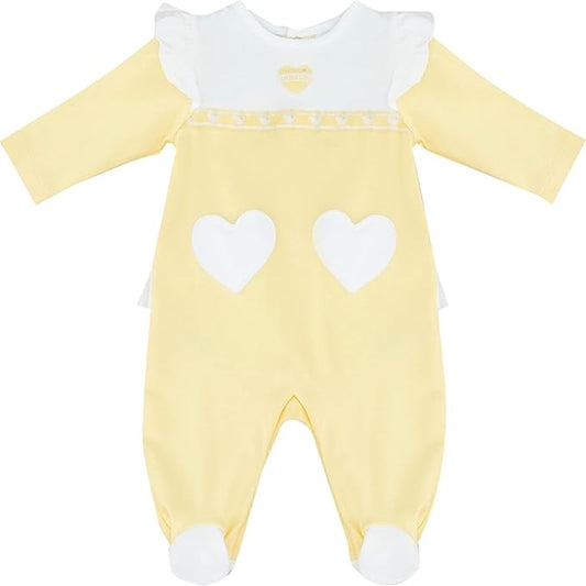 MOON 100% Cotton Sleepsuit 3-6M Yellow - Lemon Hearts