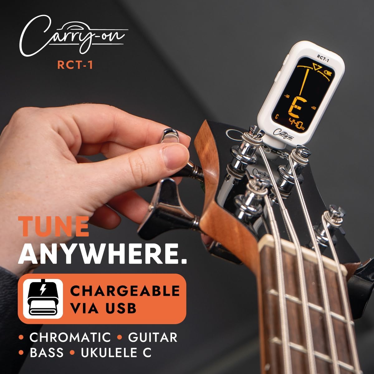 Carry-On RCT-1BK USB Rechargeable Clip-on Tuner With Large Swivel LCD