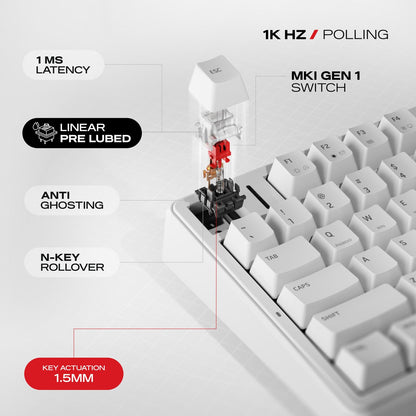 Cybeart Akula 99 - Compact Full Size Tri-Mode Wireless RGB Gaming Keyboard - White