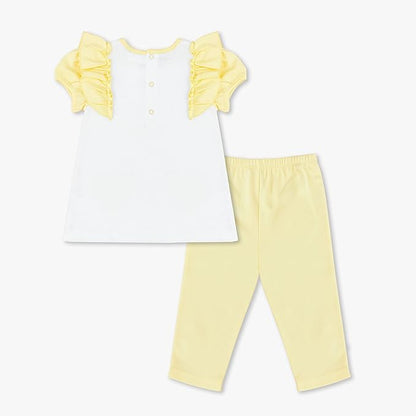 MOON 100% Cotton Crew Neck T-Shirt & Legging 12-18M Yellow - Lemon Hearts