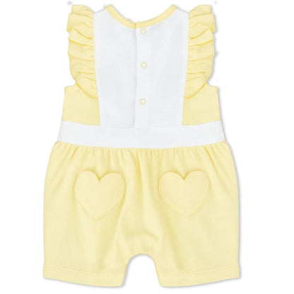 MOON 100% Cotton Ruffle Sleeves Romper 3-6M Yellow - Lemon Hearts