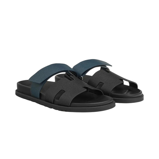 Hermes Chypre Sandals "Black/Blue Strap"