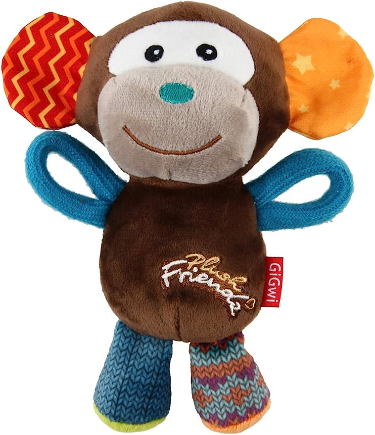 Gigwi Plush Friends Squeaker Dog Toy Monkey