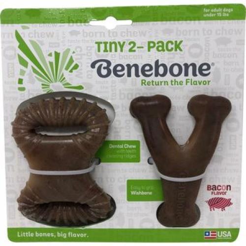 Benebone Wishbone & Dental Chew Bacon Flavor for Aggressive Chewers 2Pack Brown