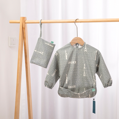 Once Upon a Dua - Long Sleeved Pocket Bib with Carry Pouch - Grey