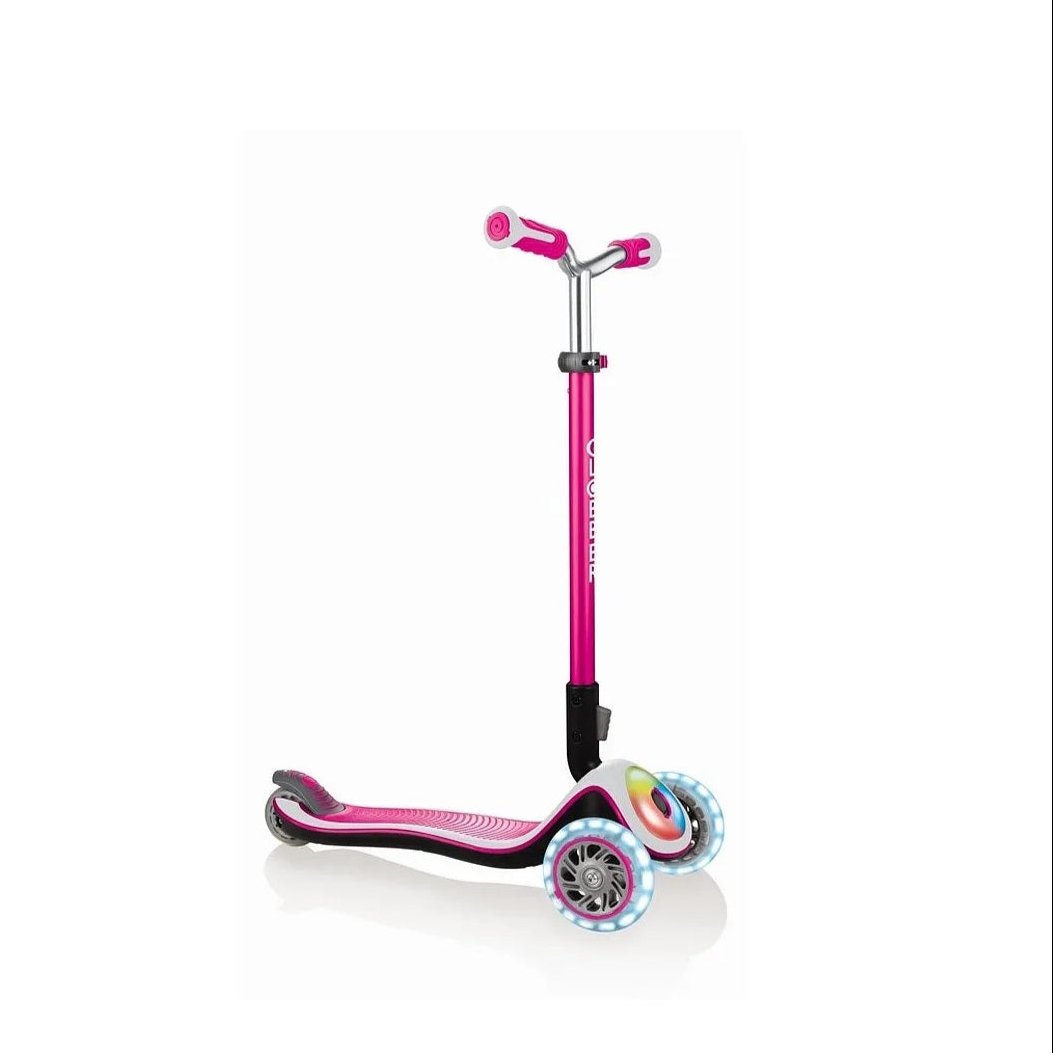 Globber - Elite Prime Lights Scooter for Kids - Deep Pink, LED Wheels, Adjustable Height, Foldable, Safe Durable, Ages 3+