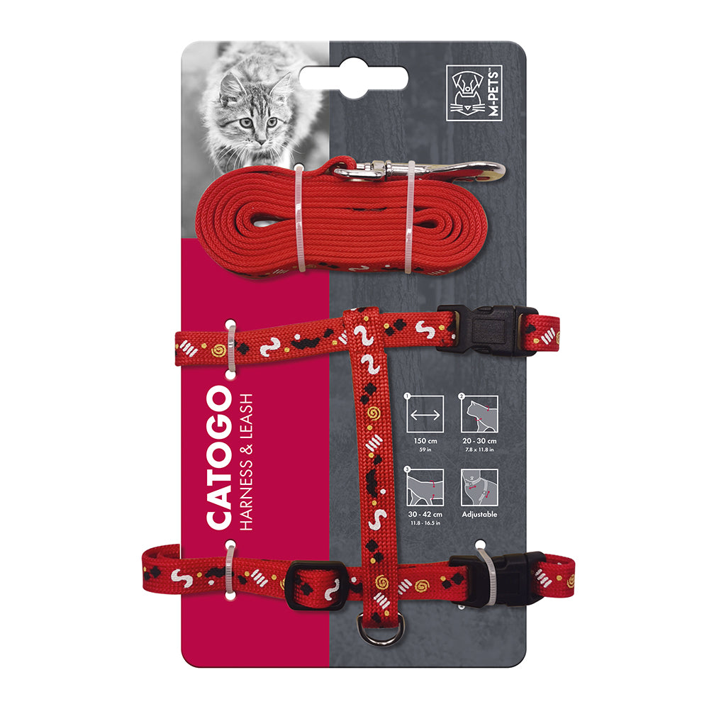 M-PETS Catogo Cat Harness & Leash Set Red