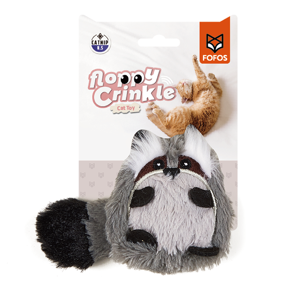 FOFOS Raccoon Floppy Crinkle Cat Toy