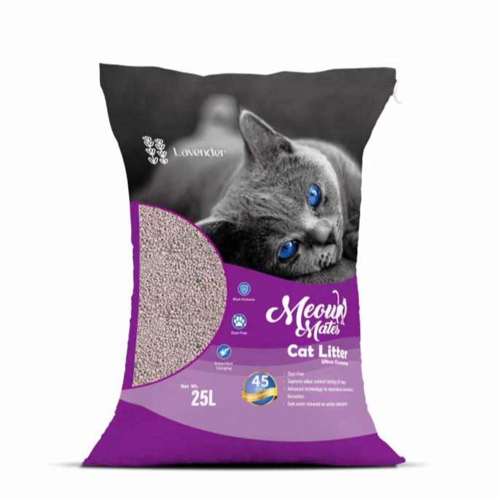 Meow Mates Bentonite Cat Litter - Lavender Scent 25L-20kg