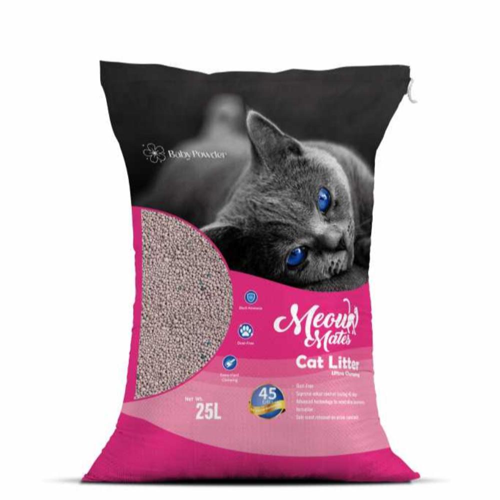 Meow Mates Bentonite Cat Litter - Baby Powder Scent 25L-20kg