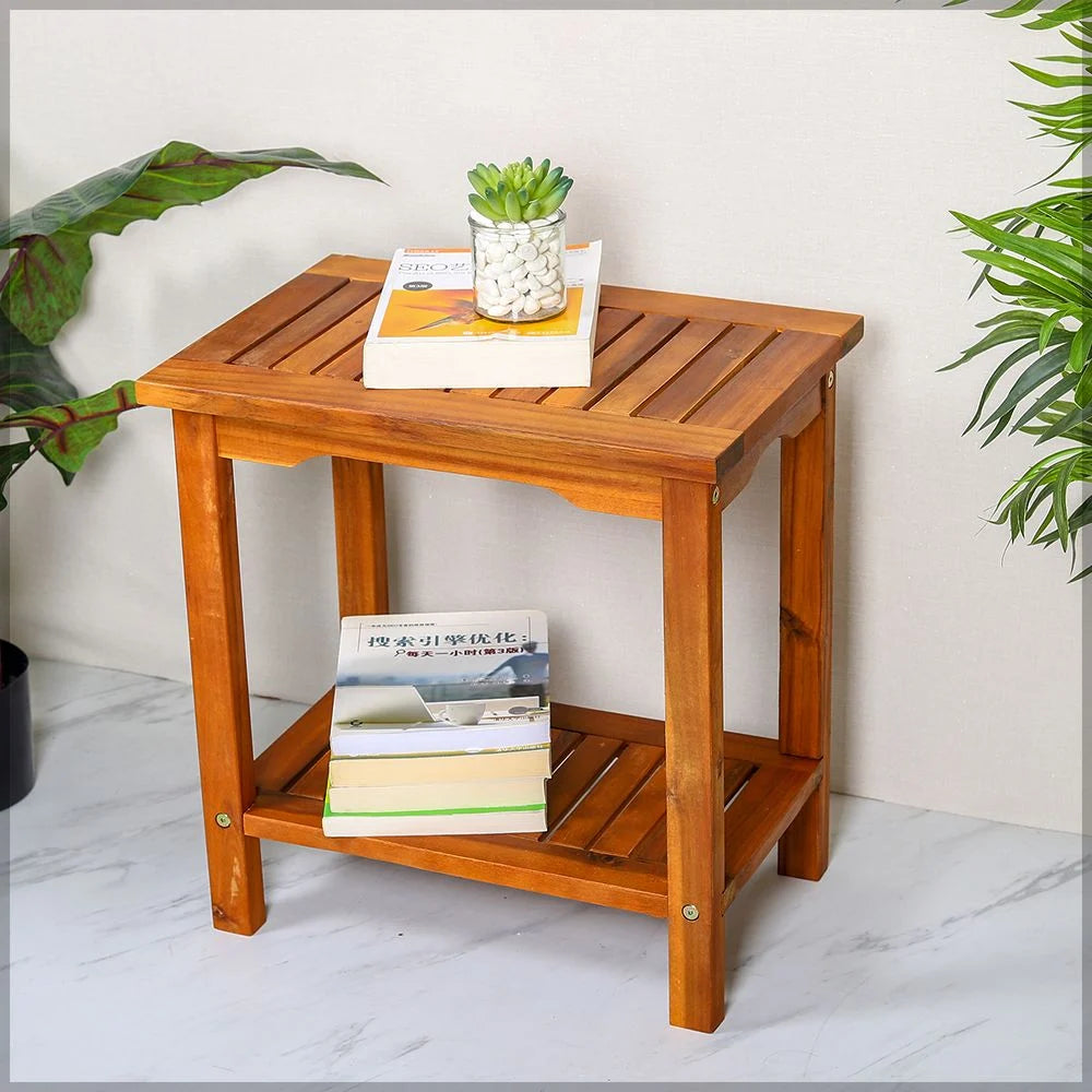 Solid Acacia Wood Table Bamboo Stool