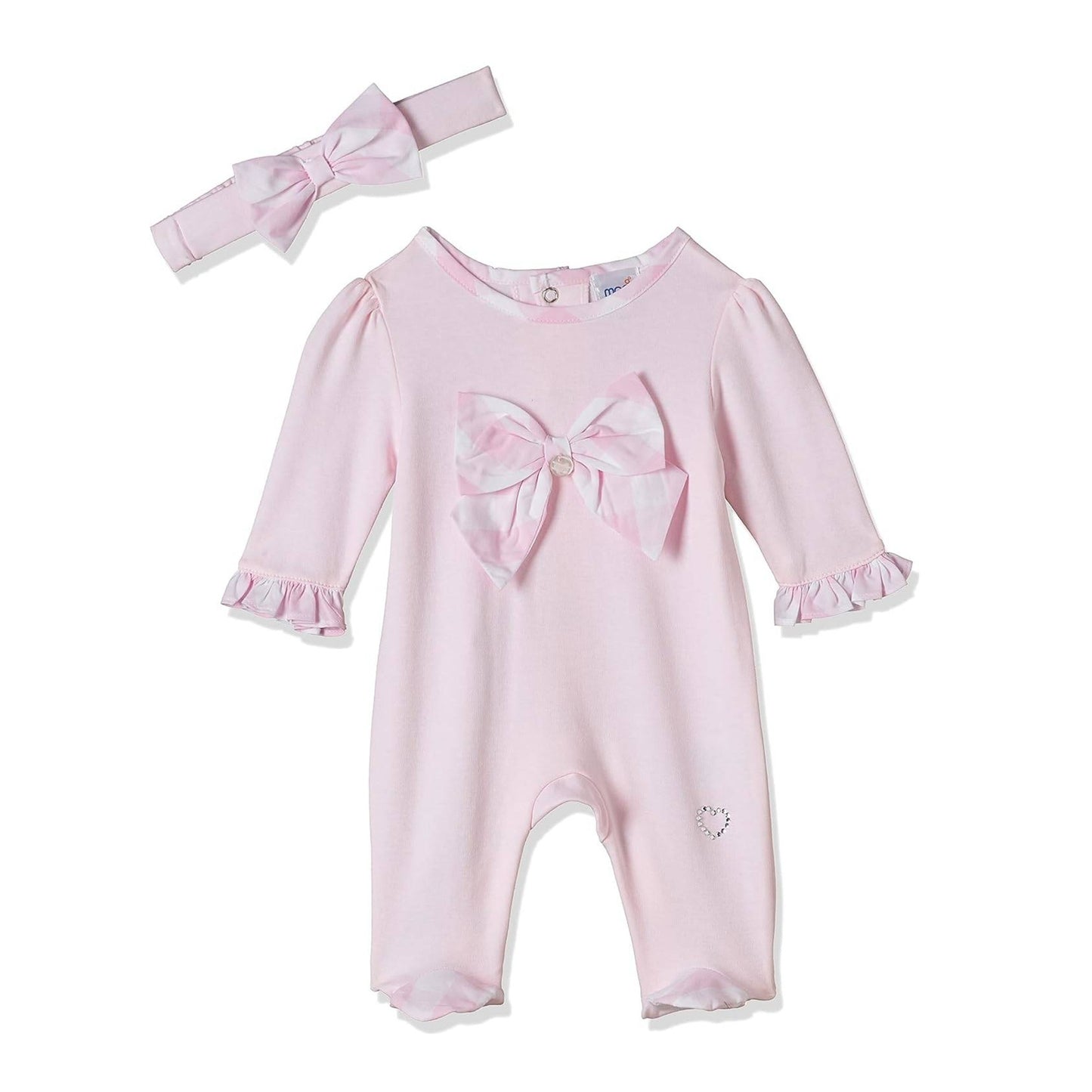 MOON 100% Cotton Sleepsuit With Headband 3-6M Pink - Pink Gingham
