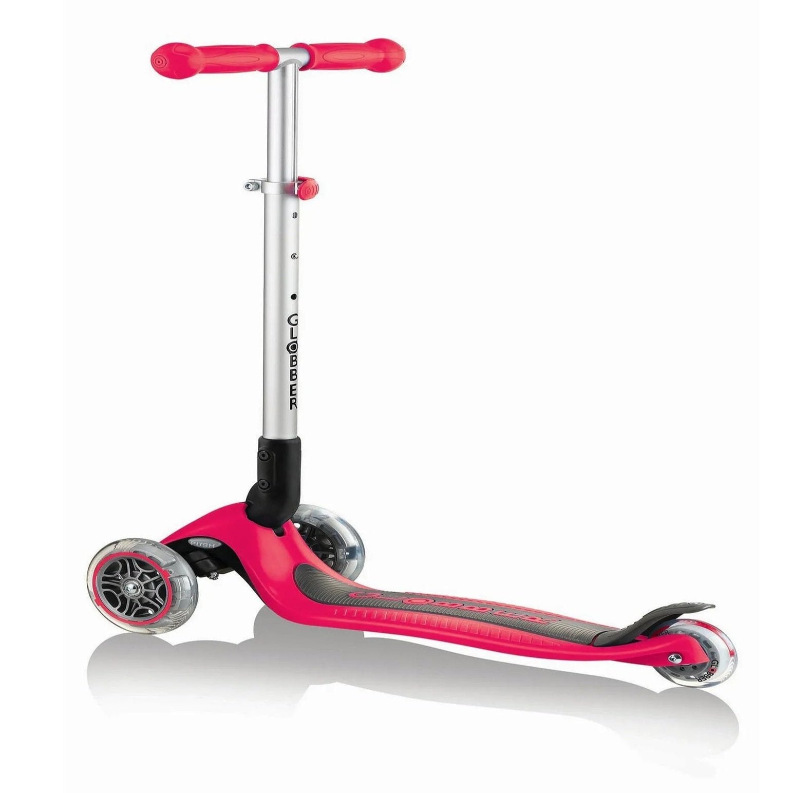 Globber - Primo Foldable Scooter for Ages 3-6, Wide Deck, Reinforced Frame, Trolley Mode, Steering Lock - Red