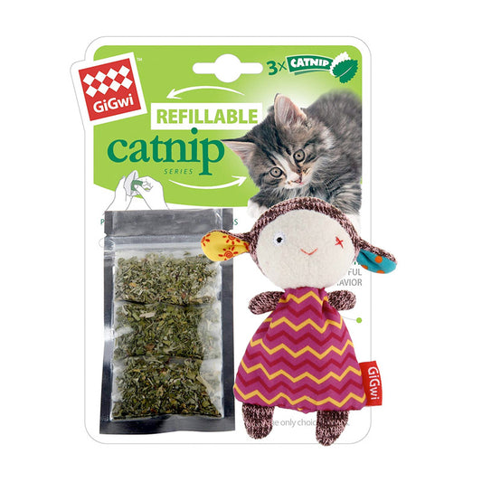 Gigwi Refillable Catnip -Sheep with 3 Catnip Teabags in Ziplock bag