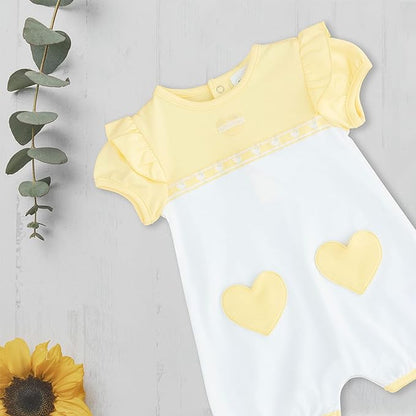 MOON 100% Cotton Short Sleeves Romper 0-3M Yellow - Lemon Hearts