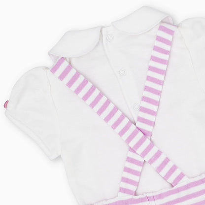 MOON 100% Cotton Collar Top and Dungaree 9-12M Pink - Pink Stripes