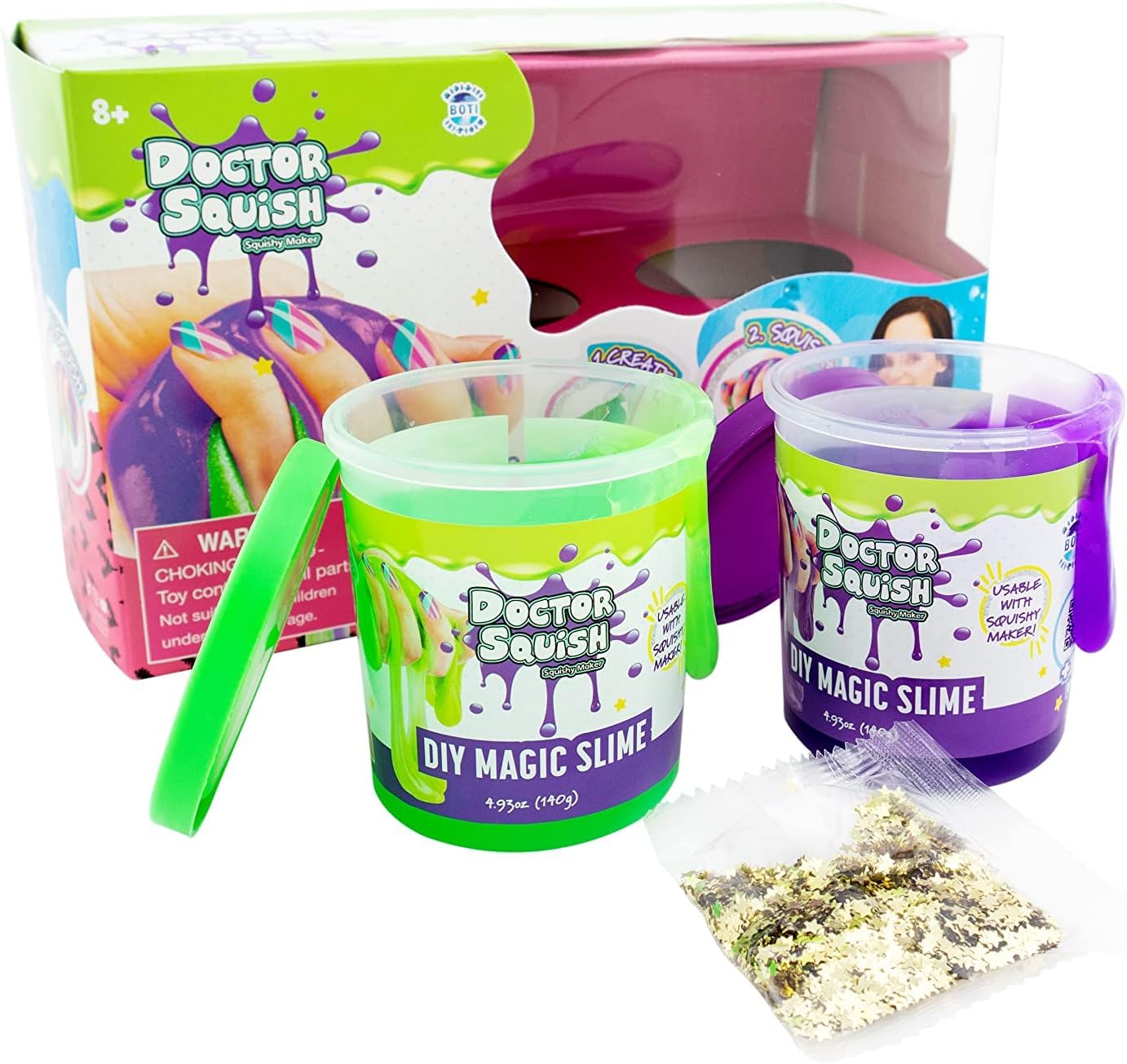 DOCTOR SQUISH - DIY MAGIC SLIME DOUBLE SET - GREEN AND PURPLE - 240 GRAMS