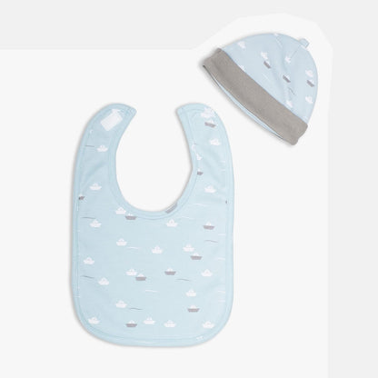 MOON 100% Cotton  Sleepsuit, Hat And Bib 3pcs 1-3M Teal - Little Boat