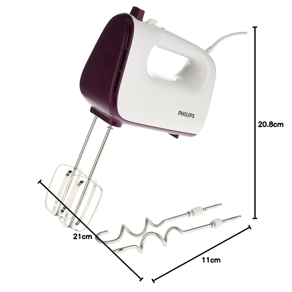 PHILIPS Daily Hand Mixer HR3740/11: 400W, 5 speeds and turbo, wire beaters and dough hooks, easy to clean, easy to eject 2 years Warranty