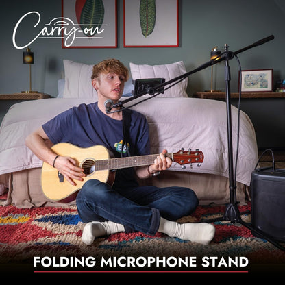 Carry-On Folding Microphone Stand With Storage Bag And Phone Tablet Holder