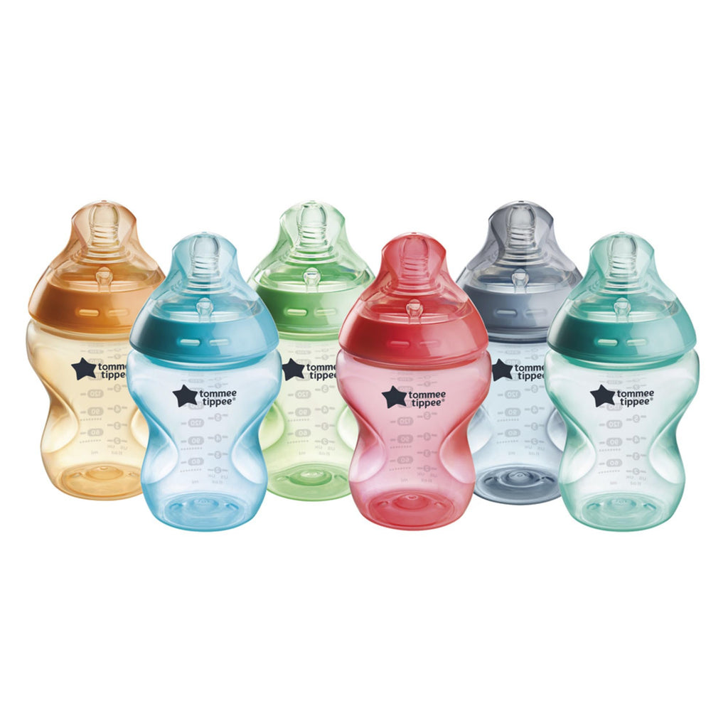 Tommee Tippee - Closer to Nature Baby Bottles, 260ml, Pack of 6, Fiesta Multicolored