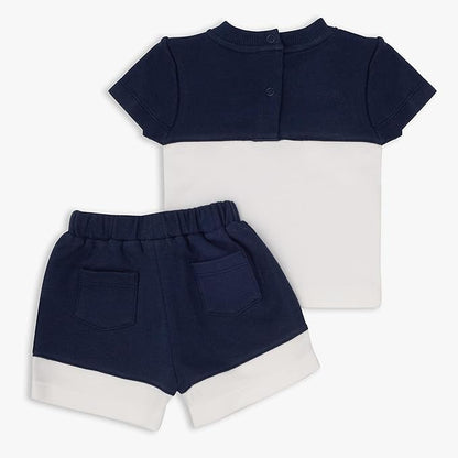 MOON 100% Cotton Polo T-Shirt & Pull On Shorts 3-6M Blue - Navy Sports