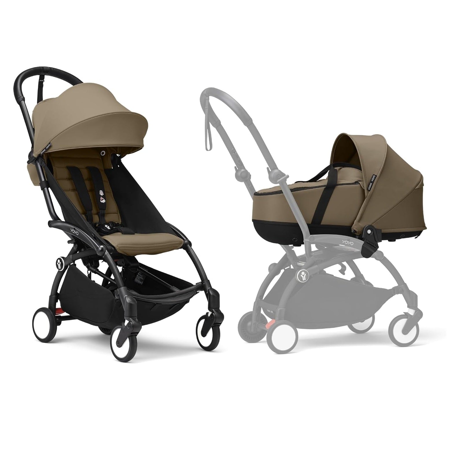 Stokke YOYO3 Frame Black + Newborn & 6+ Pack Bundle - Toffee