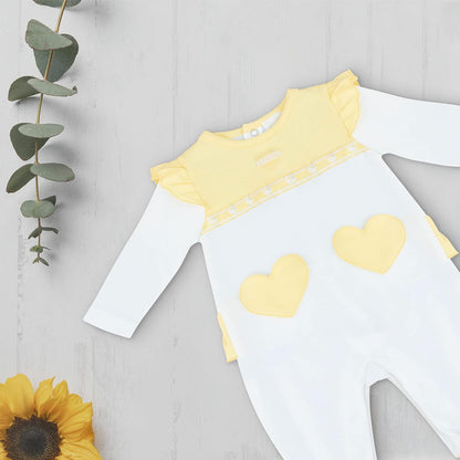 MOON 100% Cotton Sleepsuit 3-6M Yellow & White - Lemon Hearts