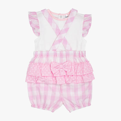 MOON 100% Cotton Top and Dungaree 18-24M Pink - Pink Gingham