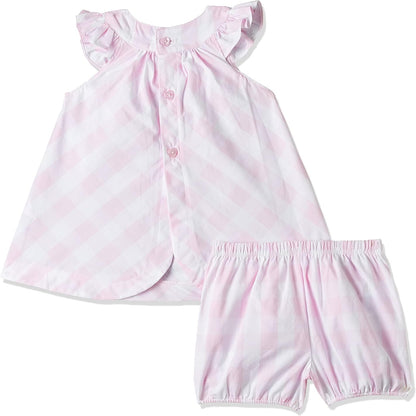 MOON 100% Cotton Dress and Bloomer 6-9M Pink - Pink Gingham
