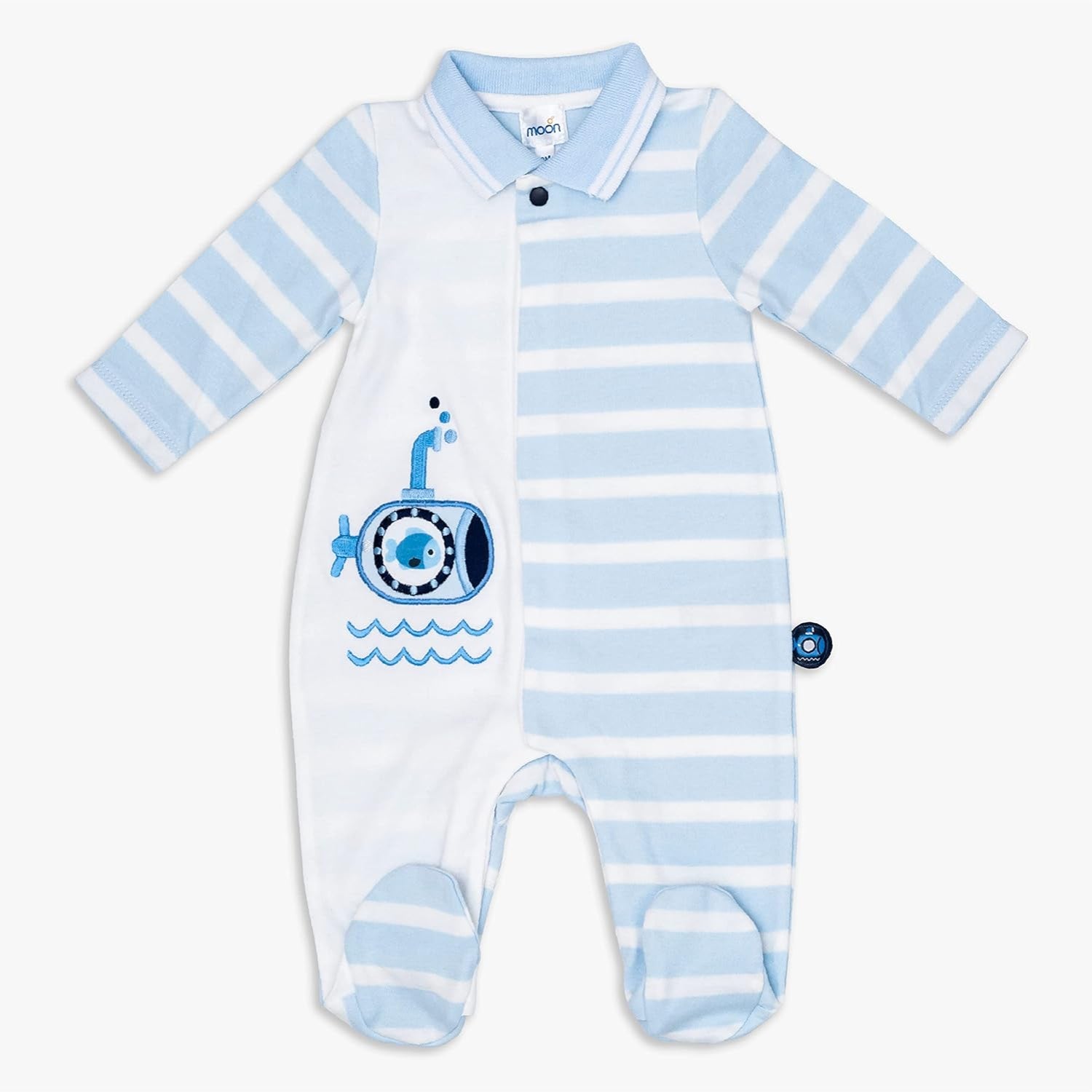 MOON 100% Cotton Footed Sleepsuit 0-1M Blue - Little Submarine