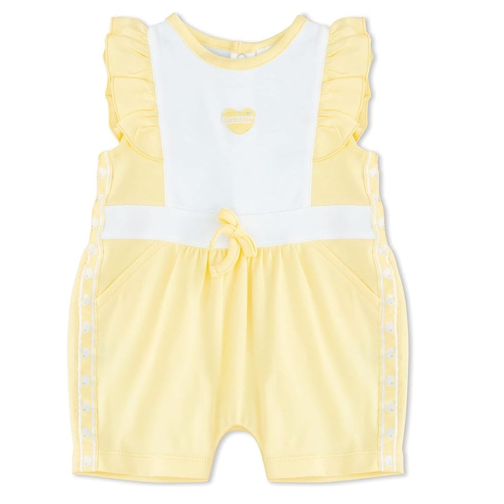 MOON 100% Cotton Ruffle Sleeves Romper 3-6M Yellow - Lemon Hearts