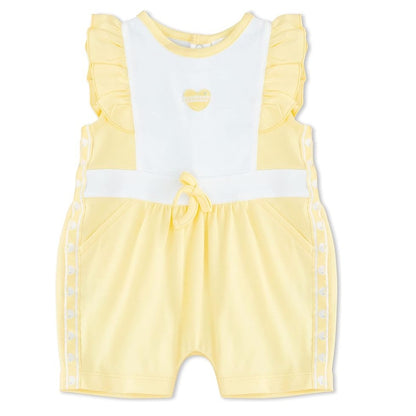 MOON 100% Cotton Ruffle Sleeves Romper 6-9M Yellow - Lemon Hearts