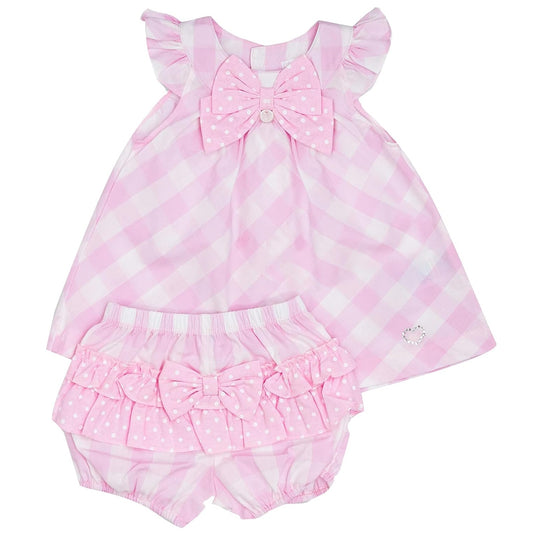 MOON 100% Cotton Dress and Bloomer 6-9M Pink - Pink Gingham