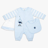 MOON 100% Cotton Sleepsuit, Hat And Bib 3pcs 3-6M Blue - Little Submarine