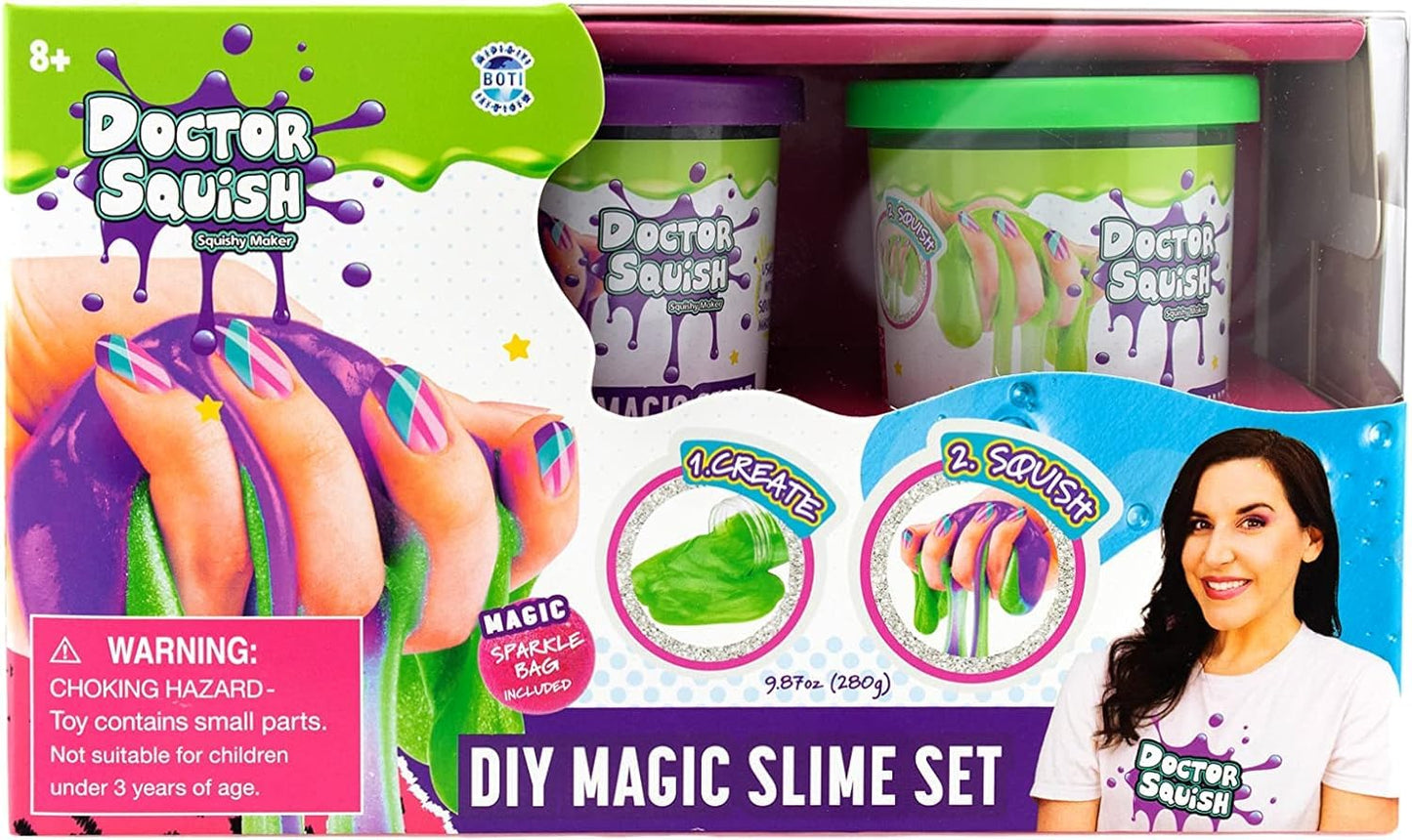 DOCTOR SQUISH - DIY MAGIC SLIME DOUBLE SET - GREEN AND PURPLE - 240 GRAMS