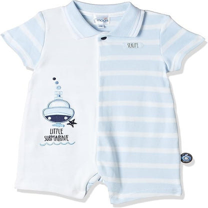 MOON 100% Cotton Romper With Collar 3-6M Blue - Little Submarine