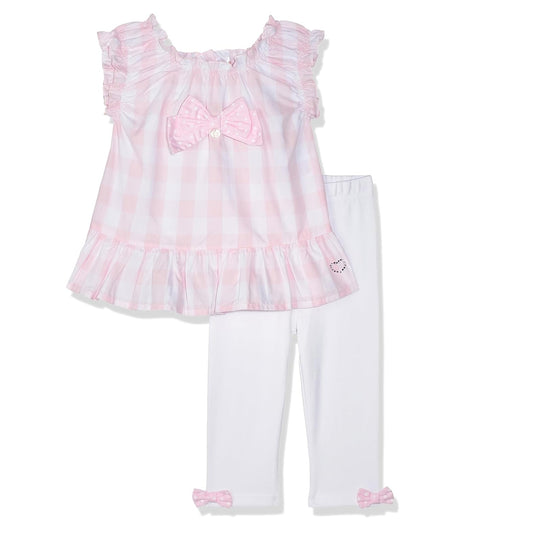 MOON 100% Cotton Tunic Top and Leggings 12-18M Pink - Pink Gingham