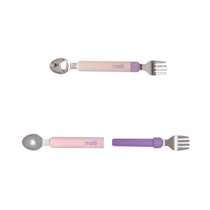 Melii Detachable Spoon & Fork With Carrying Case - Pink/Purple