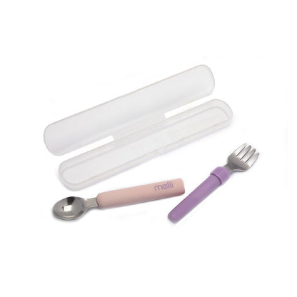 Melii Detachable Spoon & Fork With Carrying Case - Pink/Purple