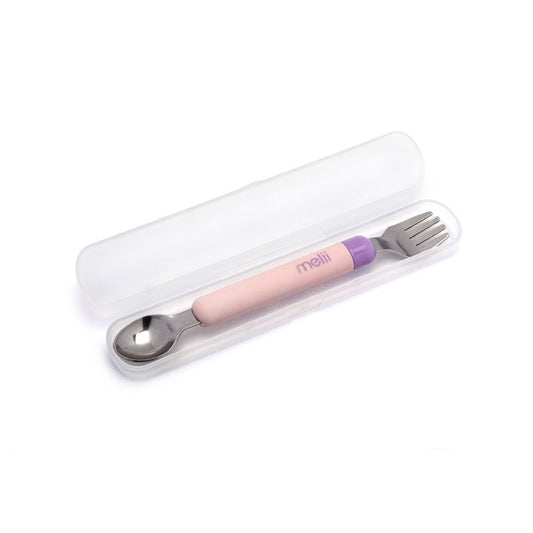 Melii Detachable Spoon & Fork With Carrying Case - Pink/Purple