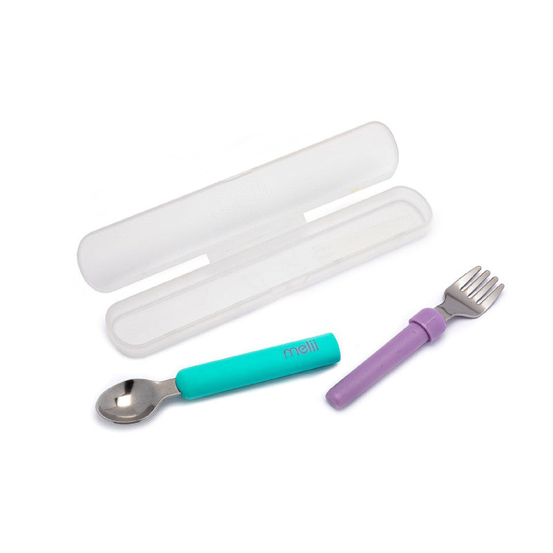 Melii Detachable Spoon & Fork With Carrying Case - Blue/Purple