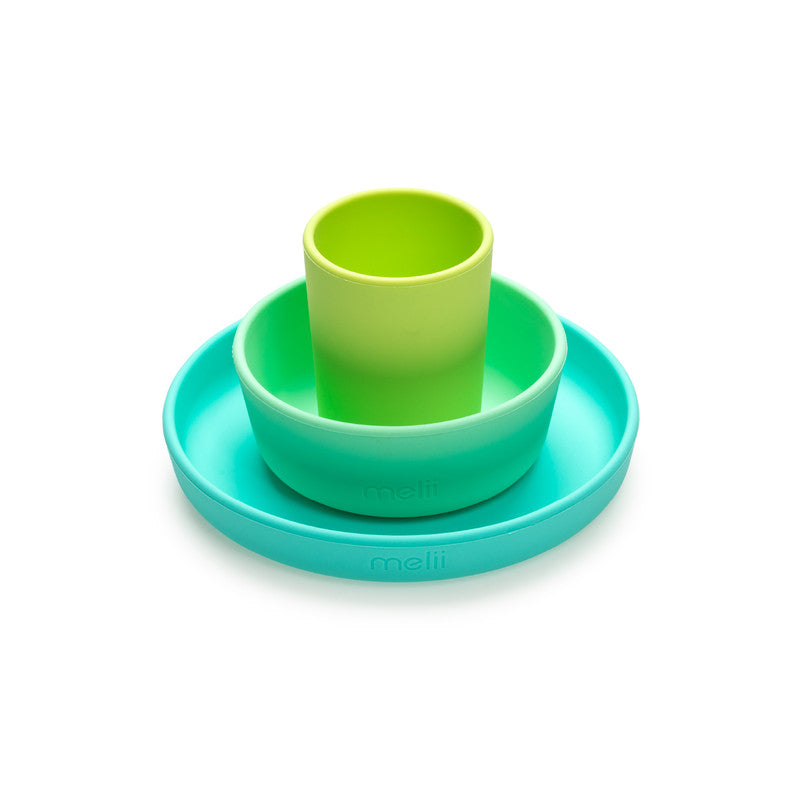 Melii 3 Piece Silicone Meal Set - Green/Mint/Turquoise