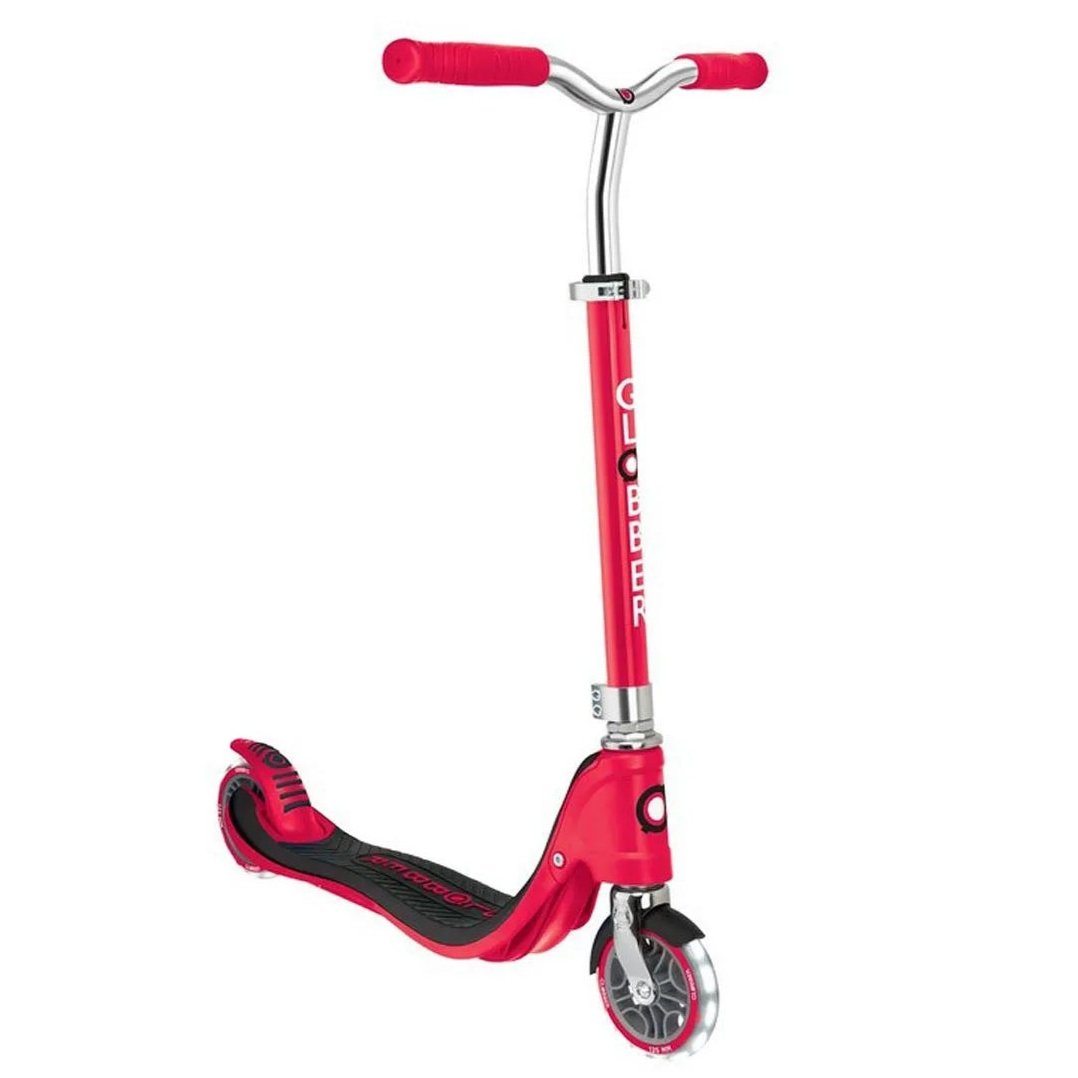 Globber - Foldable 2-Wheel Scooter Flow 125 Lights, Adjustable T-Bar for Kids/Teens, Light-Up Wheels - Red