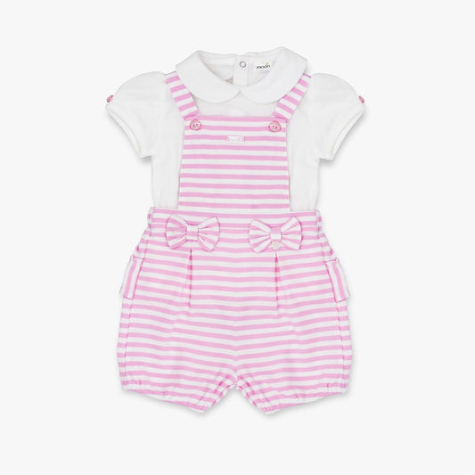 MOON 100% Cotton Collar Top and Dungaree 18-24 M Pink - Pink Stripes