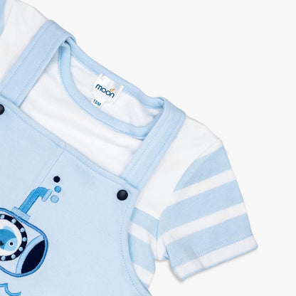 MOON 100% Cotton T-Shirt and Dungaree 12-18M Blue - Little Submarine