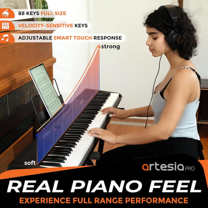 Artesia Pro Performer Series 88 Velocity Sensitive Weighted Keys Portable Digital Piano, Black