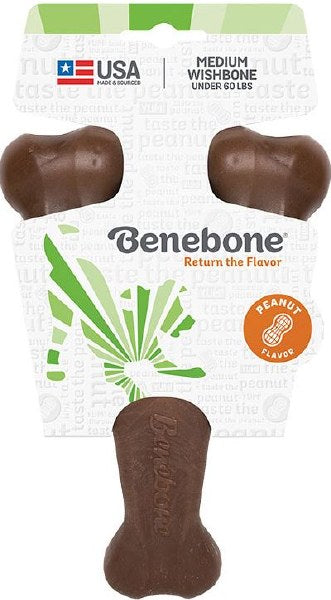 Benebone Wishbone Dog Chew Toy for Aggressive Chewer Peanut Butter Flavor Medium