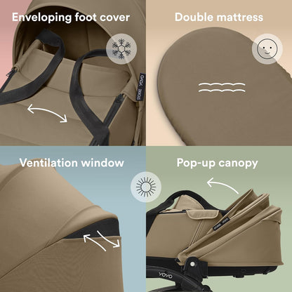Stokke YOYO3 Frame Black + Newborn & 6+ Pack Bundle - Toffee