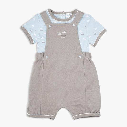 MOON 100% Cotton T-Shirt and Dungaree 12-18M Teal - Little Boat
